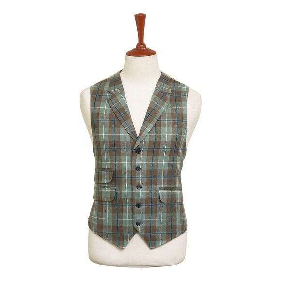 Mens Vest 44R Plaid Wool Green Brown Waistcoat XL Western Casual Preppy Wedding - Picture 1 of 9